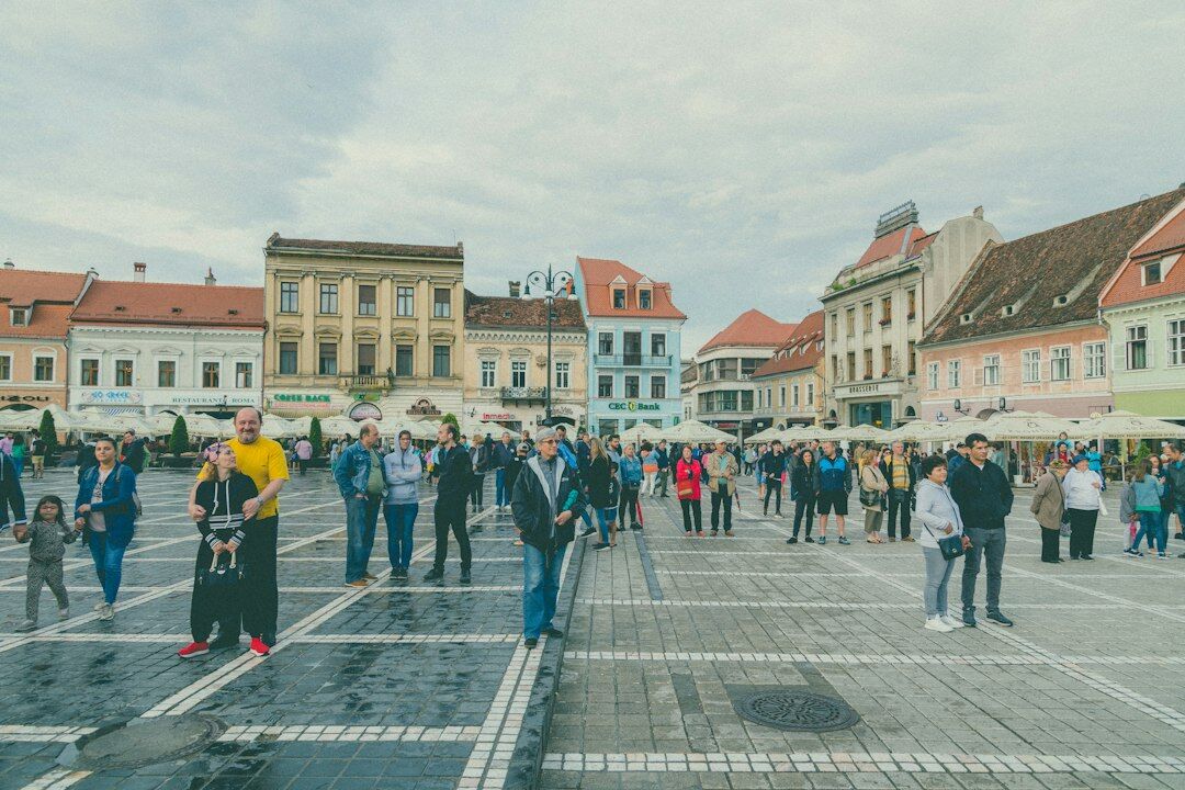 crowd protesting in city square